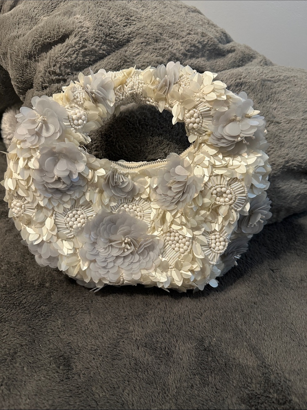 Floral Appliqué Ivory Handbag